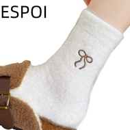 ESPOI Plush Socks, Sweet Bow Cozy Mink Velvet Socks, Cozy Wear White Color Hairy Thickened Fluffy So
