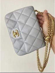 特價⭐Chanel 24p 愛心調節扣 方胖子 20cm 中號 灰色 荔枝牛皮 復古金 ‖ 25k 26c lp hobo 25 bag 小號 mini 金球 聖誕禮物