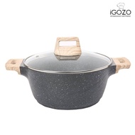 iGOZO 24cm Non-Stick Granite Casserole + Glass Lid