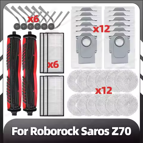 Compatible for Roborock Saros Z70 Replacement Main Side Brush HEPA Filter Mop Pads Dust Bag Spare Pa