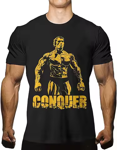 Casual Street Fun Fashion T-shirt Conquer Shirt Arnold St Schwarzenegger T Shirt Bodybuilding Workou