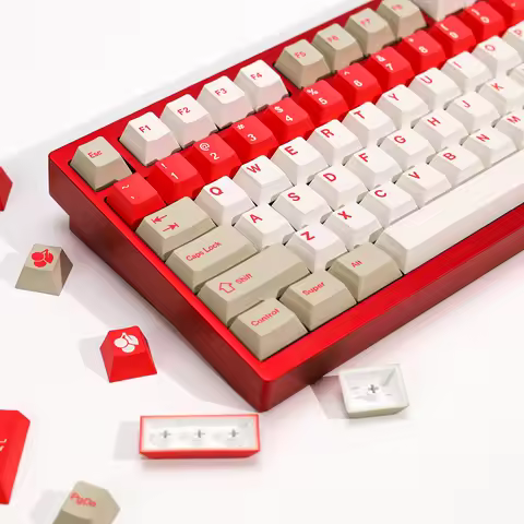 KBDiy Clone GMK Keycaps Red Alert PBT Retro Cherry Profile Alice ISO Keycap For 60 Gaming Magnetic W