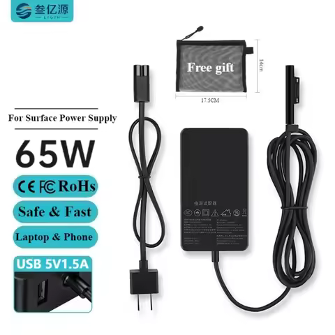 Surface Pro Charger 65W, Laptop Charger Compatible with Microsoft Surface Pro 11/10/9/8/7+/7/6/5/4/X