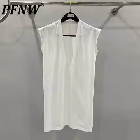 PFNW Casual Loose Deep V Neck Knit Sleeveless Tank Top Men's Versatile Breathable Extended Vest 2026