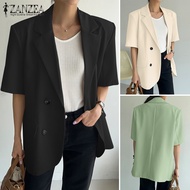 Esolo ZANZEA Women Turn Down Collar Short Sleeve Blazer Coat Elegant Work Casual Jackets Plain Outwear #10