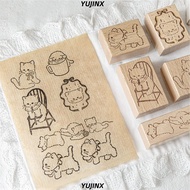 YUJINSG Wooden Stamp, Cat Landscape  Impression Kawaii Cat Stamp, Cute Reusable Creative Handmade Cr