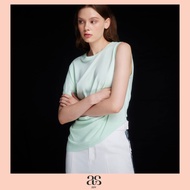 [asv aw23] Riley Asymmetric Draped Top เสื้อผู้หญิง คอกลม แขนสั้น ทรงเฉลียง แต่งถ่วงด้านข้าง