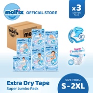 [Bundle of 3] Molfix Extra Dry Tape Super Jumbo Pack - S80 / M60 / L58 / XL50 / XXL40