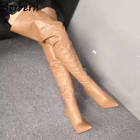 Sorbern Thigh High Boots For Womens Rear Zipper Ladies Party Boots Pointed Toe Over Knee Length Boot