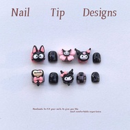Children Wearing Nails Pure Handmade Kuromi Black Cat Girls Finished Nails Detachable Short Cute Sho