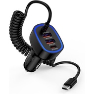 USB C Car Charger 60W Super Fast Car Phone Charger Adapter with 3ft 30W Type-C Coiled Cable for Sams