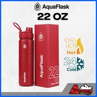℗ ☬ ◴ AQUAFLASK (22 OZ) Wide Mouth with Spout Lid Vacuum Insulated Stainless Steel Drinking