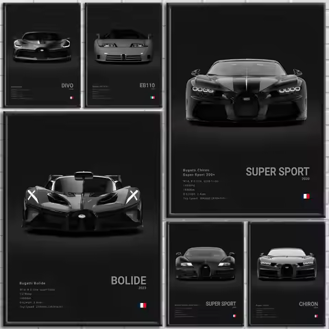 Black Cool Supercar B-Bugatti V-Veyron Poster Room Wall Art Decor Waterproof Stickers For Home Bar B