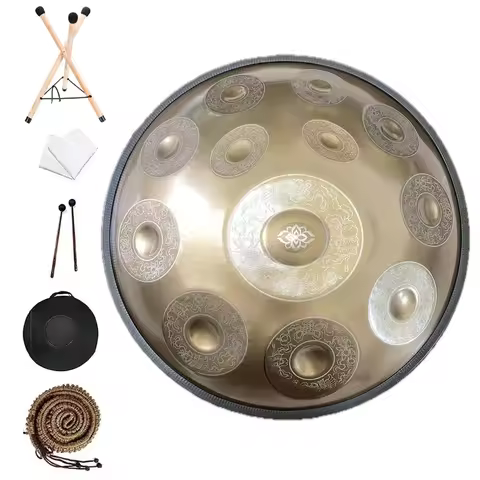 440/432Hz 12/10/9 Notes 22inch Carve Golden Handpan Drum D Minor Steel Tongue Drum Beginner Percussi