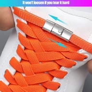 No Tie Shoelaces Flat Elastic Shoe Laces for Sneakers Press Buckle Lock Metal Switch Logo Shoelace for Kids Adults Quick Easy