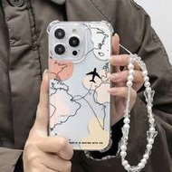 Creative Airplane Flight Route Map Pattern With Detachable Bow Knot Wrist Strap Phone Case Compatibl