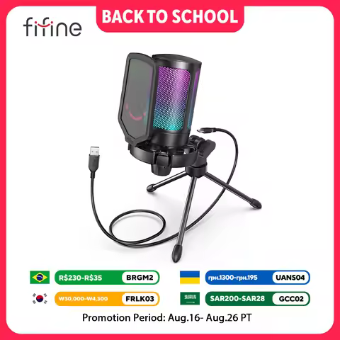 FIFINE USB Condenser Gaming Microphone, for PC PS4 PS5 MAC with Pop Filter Shock Mount&Gain Control
