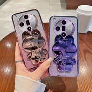 Phone Back Case For Oppo Find X7 Ultra Luxury Gradient Glitter Makeup Mirror Rabbit Folding Stand So