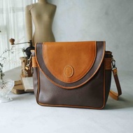 尋寶復古古董包-TRUSSARDI義大利雙色深棕牛皮肩背方包