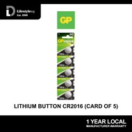 GP Lithium Button CR2016 Card of 5
