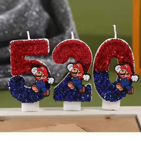 Super Mario Party Candles Number 0-9 Kids Birthday Party Cake Decoration Supplies Cute Cartoon Mario