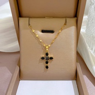 XIAOBOACC จี้ไทเทเนี่ยมเหล็กไมโคร Inaly Zircon Cross และสร้อยคอผู้หญิงเทรนด์โซ่คอ