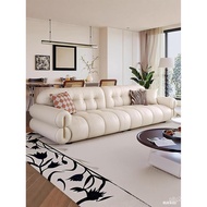 2025 Small Apartment Living Room Sugar New Style Leather French Style Straightening Cream Cotton Sof