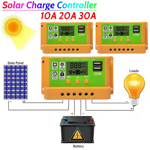 Solar Controller 10A 20A 30A 12V 24V 11.1V PV Regulator LCD Display Photovoltaic Solar Charging Cont