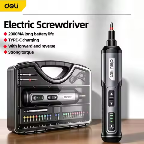 Deli Electric Screwdriver 3-Speed Large Torque Cordless 2000mAh Battery Drill 4V Power Tools Set Hou