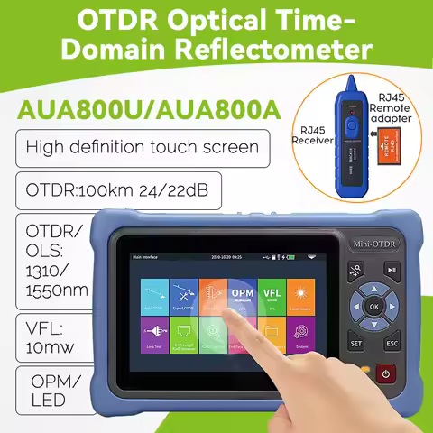 AUA-800A/U MINI OTDR 1310/1550nm 26/24dB Fiber Optic Reflectometer Touch Screen VFL OLS OPM Event Ma
