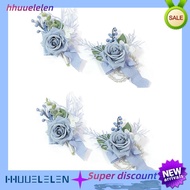 [hhuuelelen]4 PCS  Blue Corsage and Boutonniere Set Wrist Flower Accessories