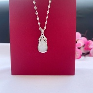 Ff Ladies Necklace 999 Sterling Silver Clavicle Chain Natural Jade Jade Water Drop Pendant Pure Silv