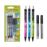 A mechanical pencil, three, loaded HB, automatic pencil, 0.7Mm diameter, suitable for children and s