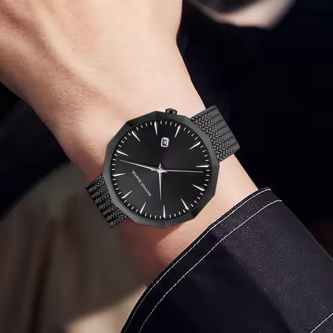 HANNAH MARTIN Business Quartz Watch Men Stainless Steel Fashion Polygonal Dial Original Japanese Mov