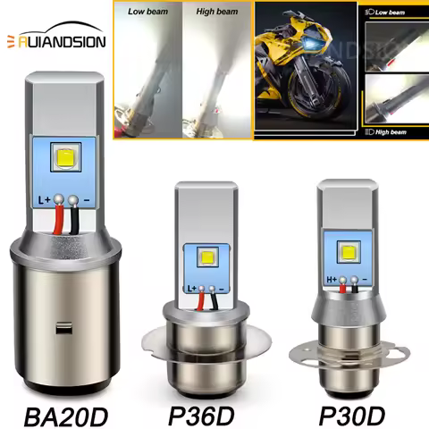 Ruiansion BA20D H6 P30D 6-24V 20W LED Bulb P36D White High Low Light Scooter Motorcycle Replacement 