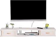 Floating TV Cabinet/TV Stand,Wall-Mounted Shelf Unit,Entertainment Center Cabinet Component,with 2 Drawers,for Audio/Video Console Cable Box Router (Color : White, Size : 140x24x15cm)