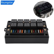【FY】  DC12V/24V 15-Way Fuse Relay Box with 10 40A Relays Fuse Block 4-Pin or 5-Pin Relays for Automo