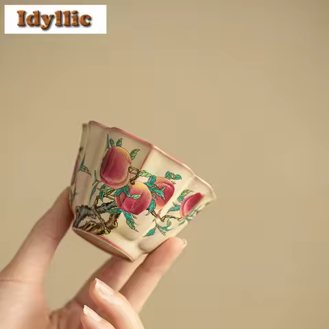 100ml Ru Kiln Pastel Peach Lard Jelly Teacup Elegant Tea Bowl Set Of Cups Tea-tasting Personal Cup J