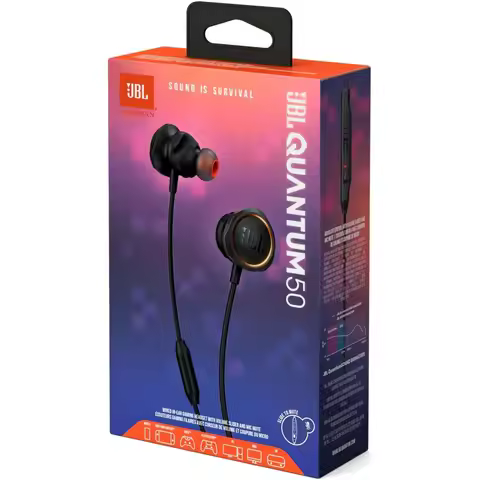 JBL Quantum 50 wired headphones are compatible with multiple devices with built-in volume adjustment