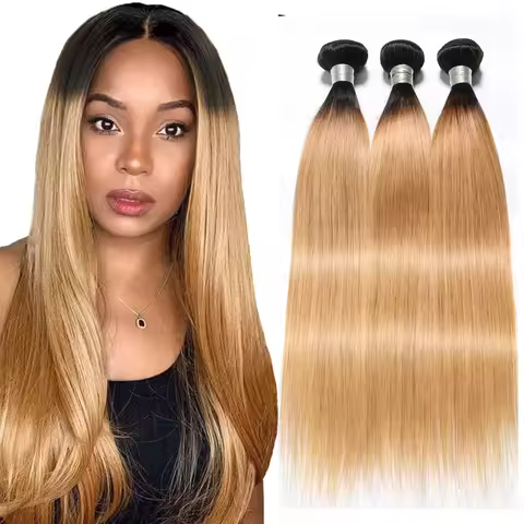 15A Hair 1B/27 Honey Blonde Human Hair Bundles Double Weft Omber Blonde Human Hair Weave Virgin Remy