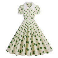 50s Vintage Hepburn-style Dress Summer Polka Dot Dress