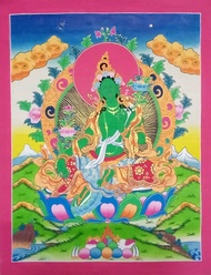 Green tara thangka painting