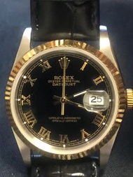 特價 二手港錶 港勞 勞力士 Rolex 機械錶 古董錶 DateJust 16233  黑羅馬面盤 皮帶款 包K金外圈龍頭 錶徑36mm