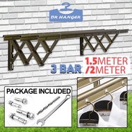 2M/1.5M X 3 BAR ALUMINIUM  RETRACTABLE CLOTH HANGER (6688) OUTDOOR CLOTH HANGER WITH HANGER PENYANGK