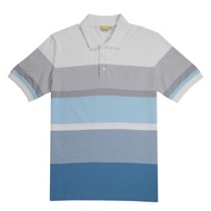 camel active Men Short Sleeve Polo-T in Regular Fit with Multistripe in Light Blue Cotton Pique 9-280AW23ST1099