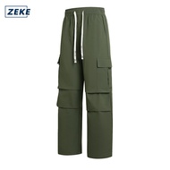 ZEKE B0048 Cargo Pants Pocket Plain Trouser Tactical Men Shirred Waterproof Cargo Long Pant