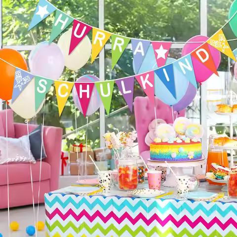Bunte Einschulung Deko Schulkind Wimpelkette Banner, Stoff Einschulung Girlande Schulanfang Deko zum
