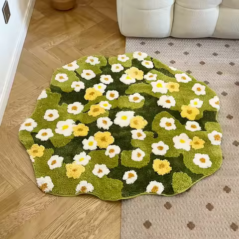 Daisy Tufting Moss Bathroom Mat Soft Bedroom Rug Meadow Green Plants Living Room Carpet Bedside Floo