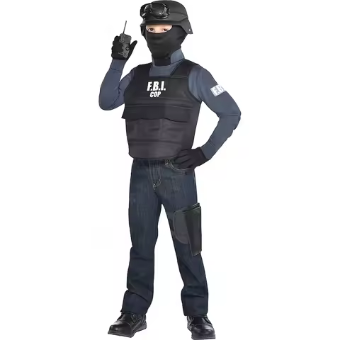 Children FBI SWAT Suits Cosplay Clothing Mini Bulletproof Vest Helmet SWAT Suit Set Halloween Party 