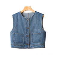 NORDSON Xanh dương Áo vét Denim cổ điển Y2K Tất cả phù hợp Áo ghi lê nữ Thời trang Hoài cổ Áo khoác